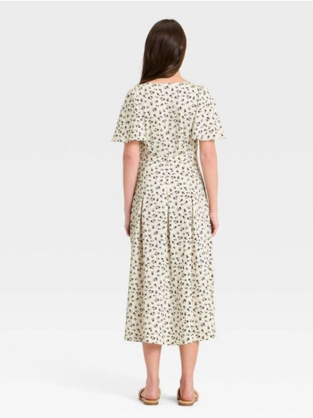 28. A New Day - Women's Flutter Sleeve Belted Midi Dress - A New D Cream/Black - Picture 2 of 16